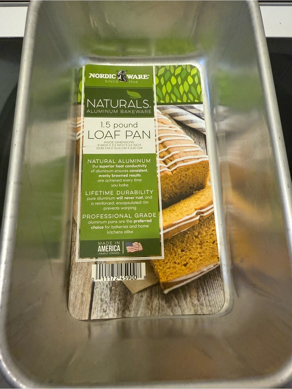 Nordic Ware Silver Aluminum Loaf Pan with Green Label